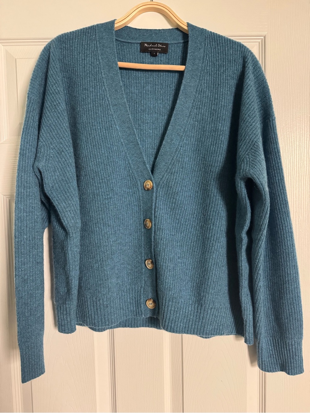 NWOT Michael Stars 100% Cashmere Oversized Button Front Cardigan Blue | Small